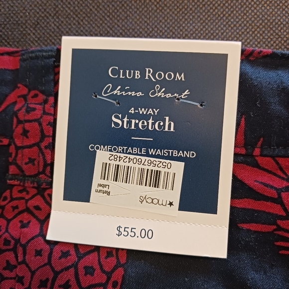 Club Room Chino Shorts Mens NWT Tropical 32W Americana Blue Red - Picture 7 of 8